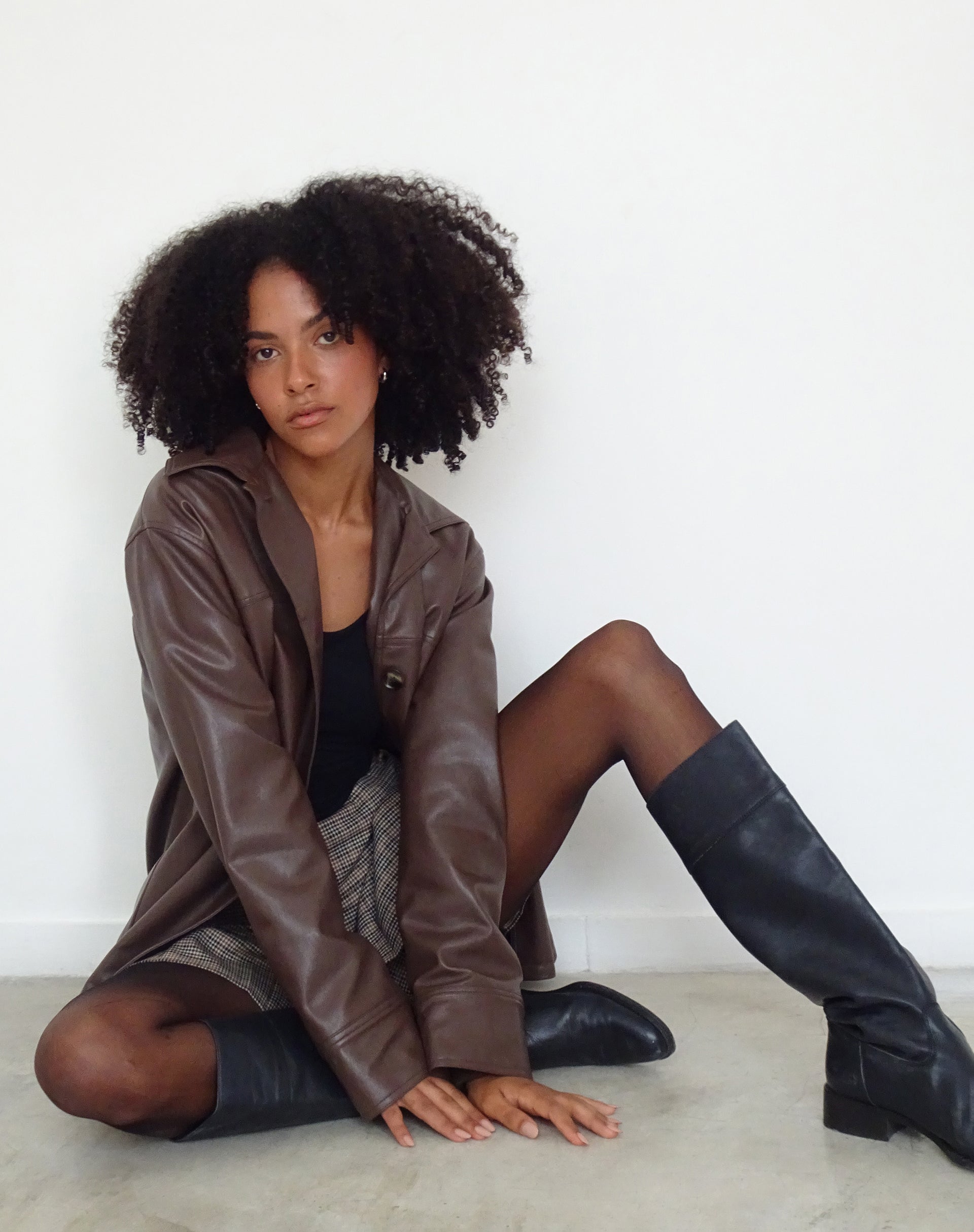 Walta Jacket in PU Truffle Brown-Nico Sky