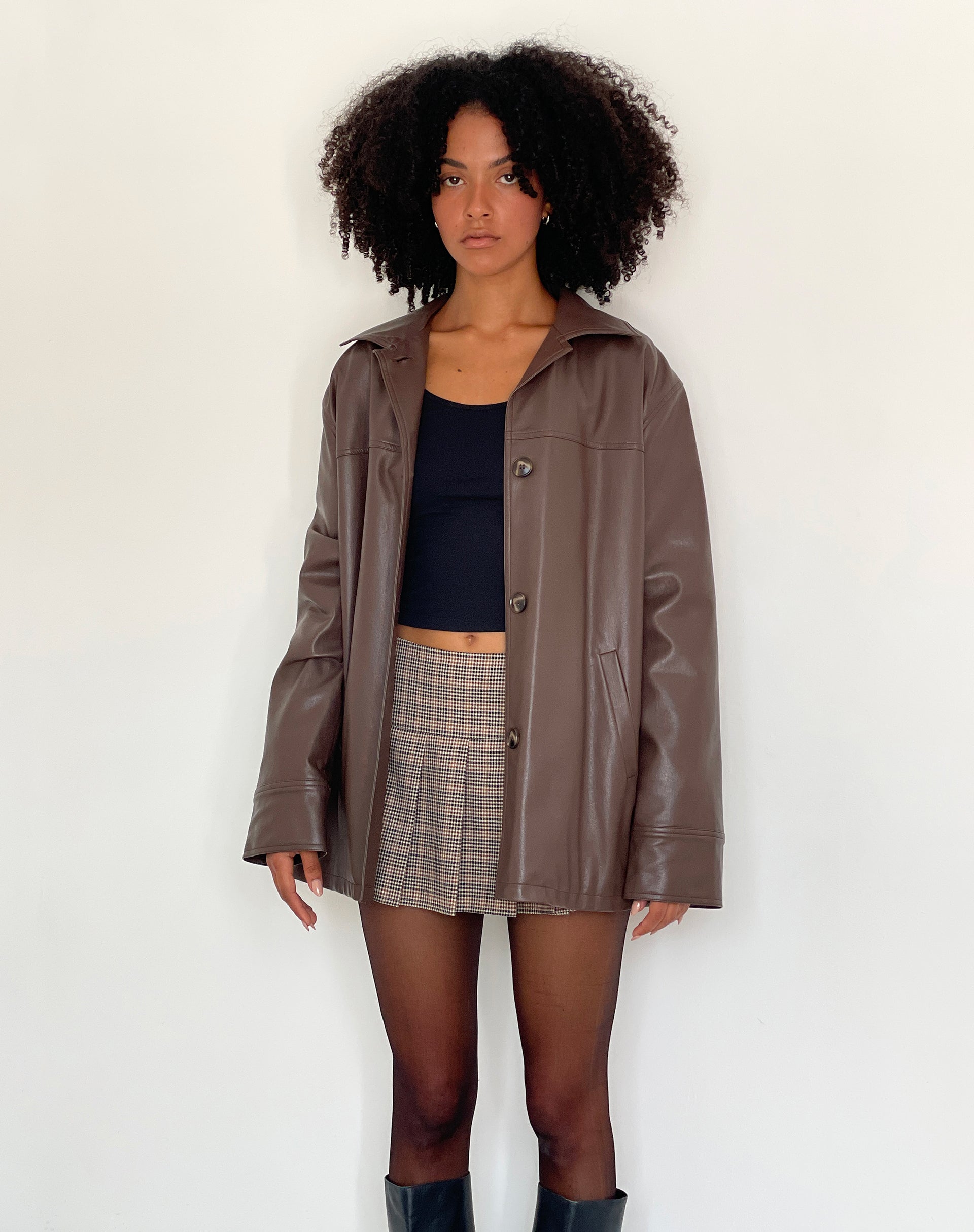 Walta Jacket in PU Truffle Brown-Nico Sky