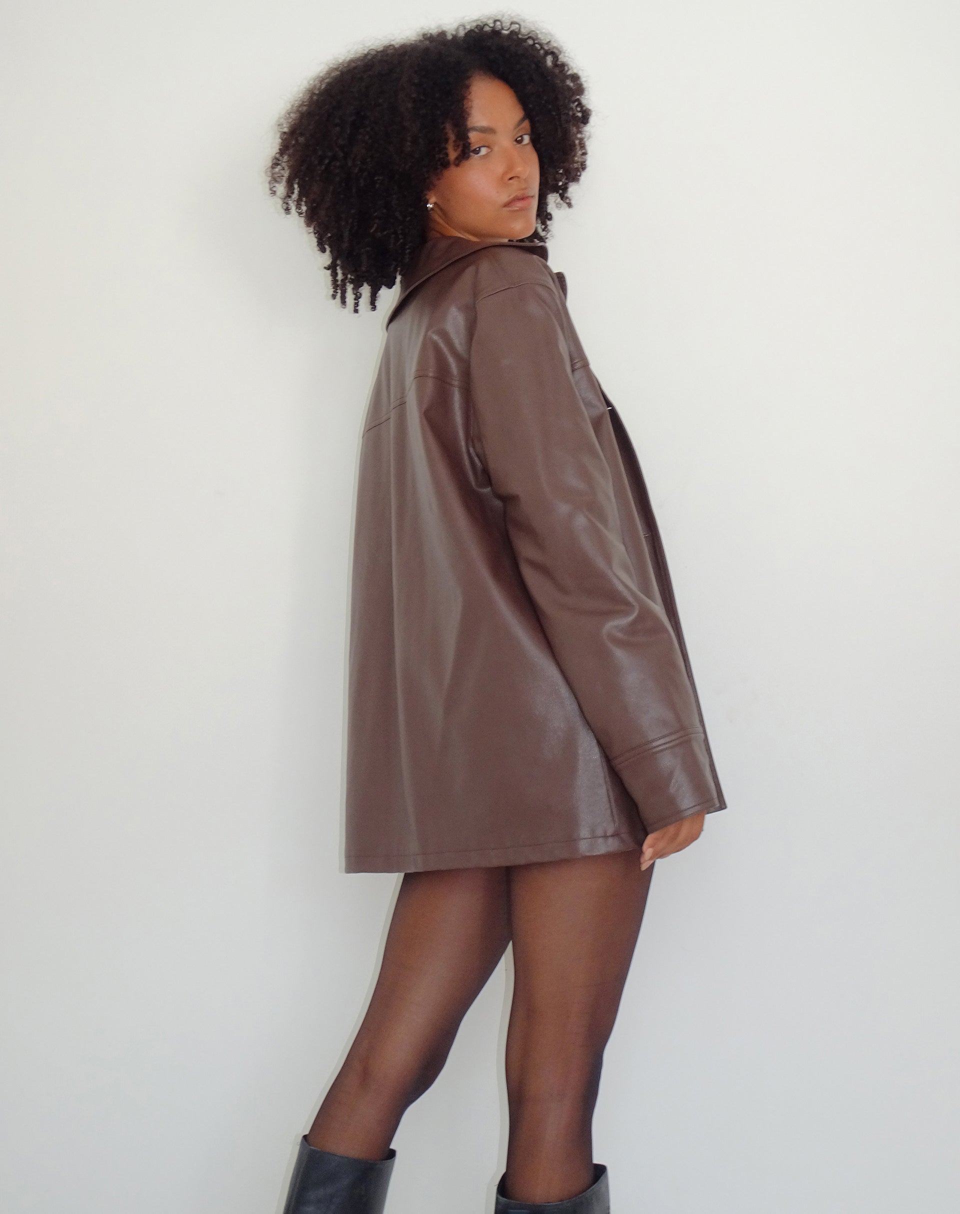 Walta Jacket in PU Truffle Brown-Nico Sky
