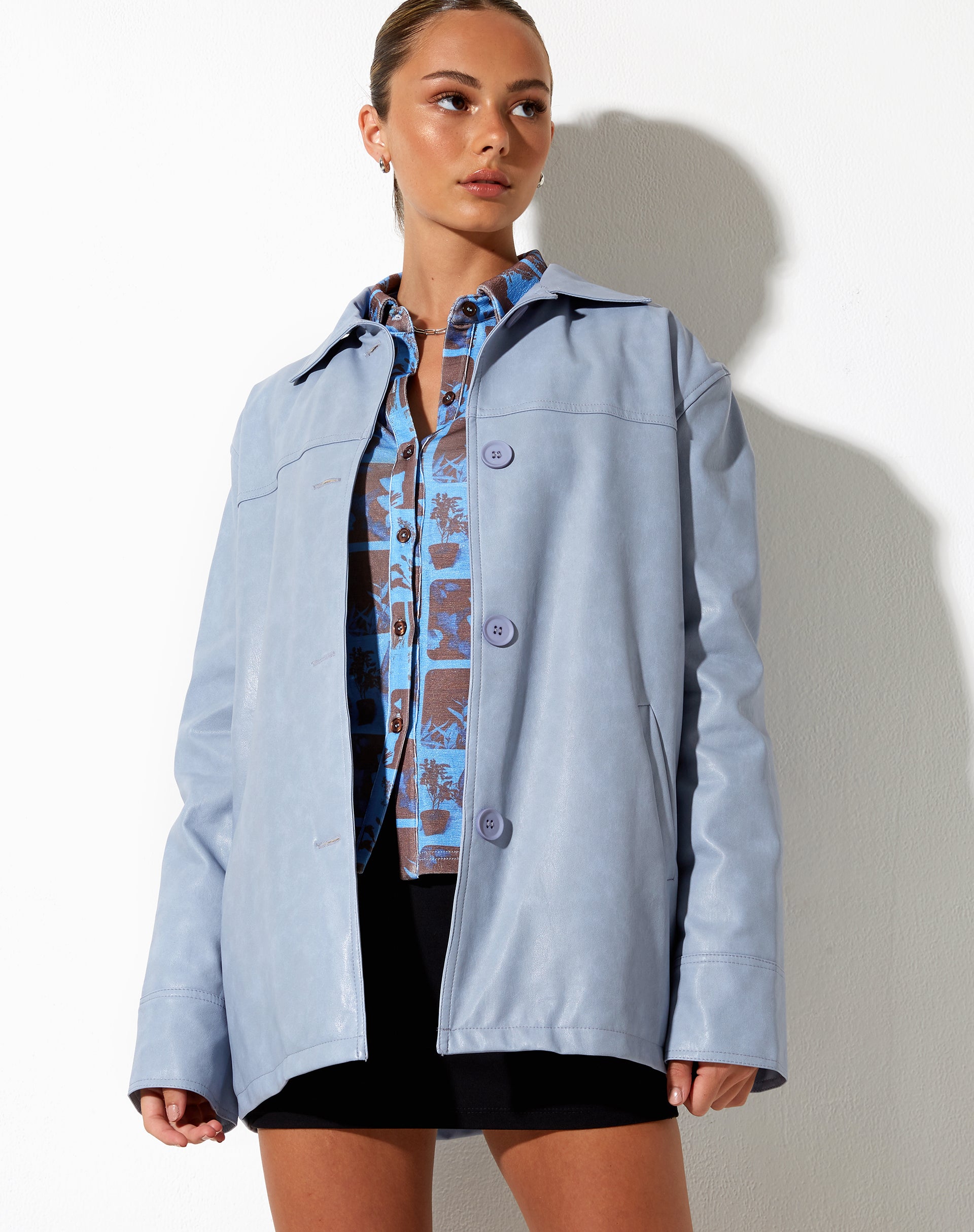 Walta Jacket in PU Powder Blue-Nico Sky