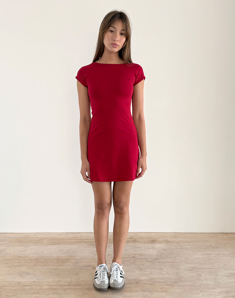 Wangi Backless Mini Dress in Adrenaline Red-Nico Sky