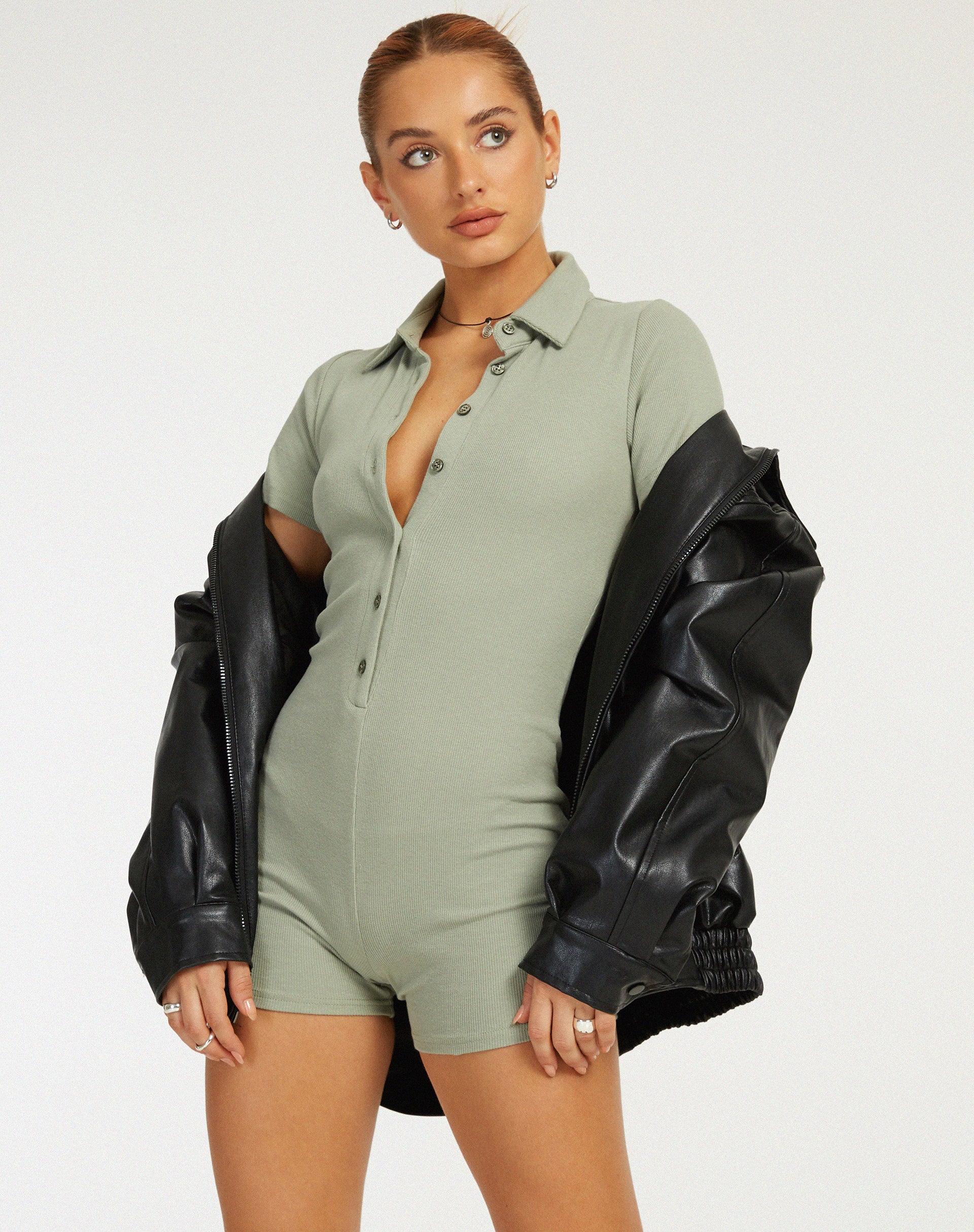 Waren Playsuit in Olive-Nico Sky