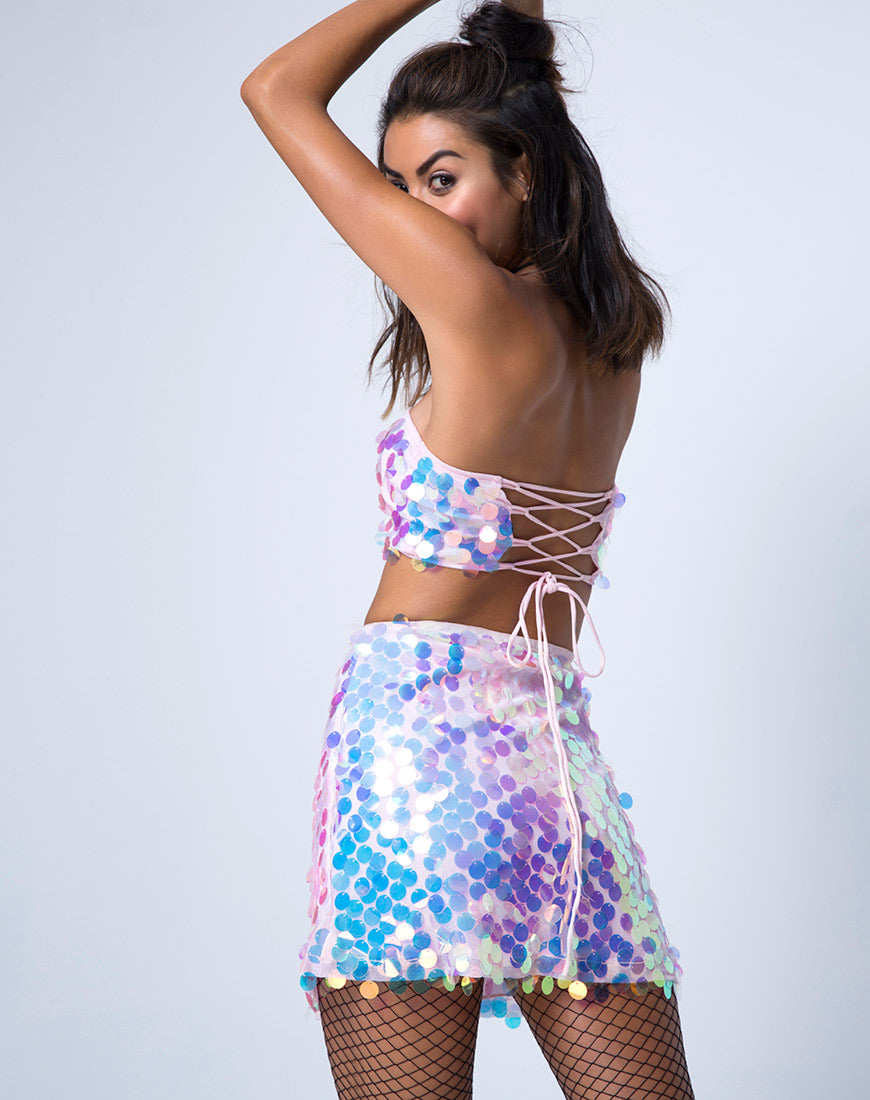 Weaver Skirt in Unicorn Disc Sequin-Nico Sky