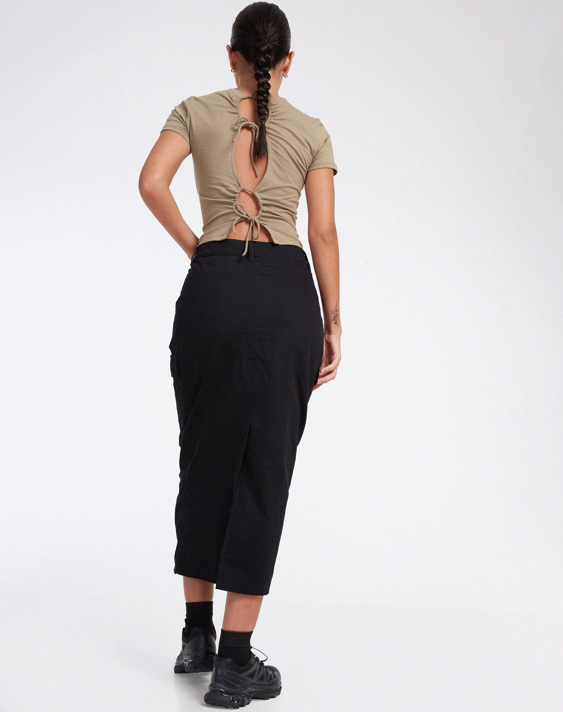 Widya Cargo Midi Skirt in Panama Black-Nico Sky