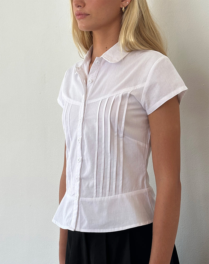 Wilmot Blouse in White Poplin-Nico Sky