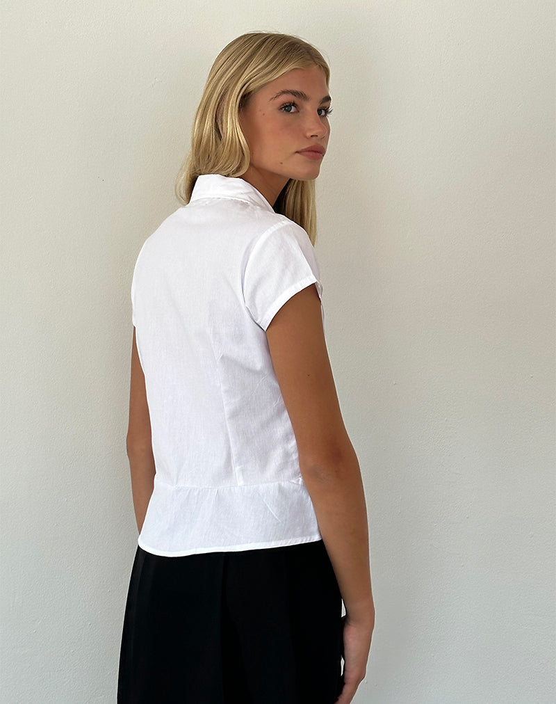 Wilmot Blouse in White Poplin-Nico Sky