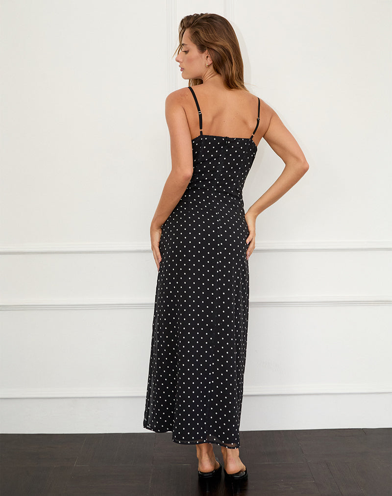 Wilonna Maxi Dress in Basic Polka Black Chiffon-Nico Sky