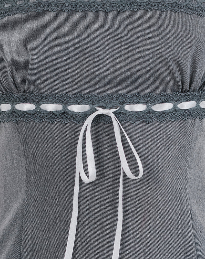 Wimala Mini Dress in Charcoal with White Ribbon-Nico Sky