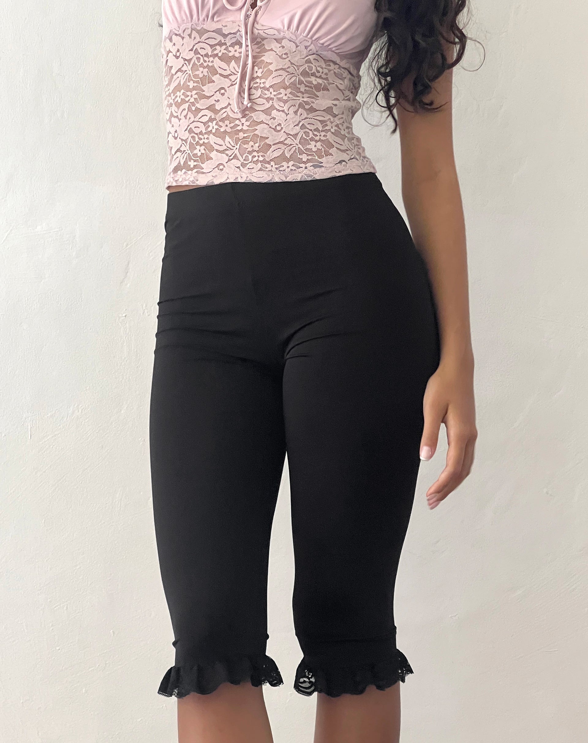 Annika Lace Frill Capri Trouser in Black-Nico Sky