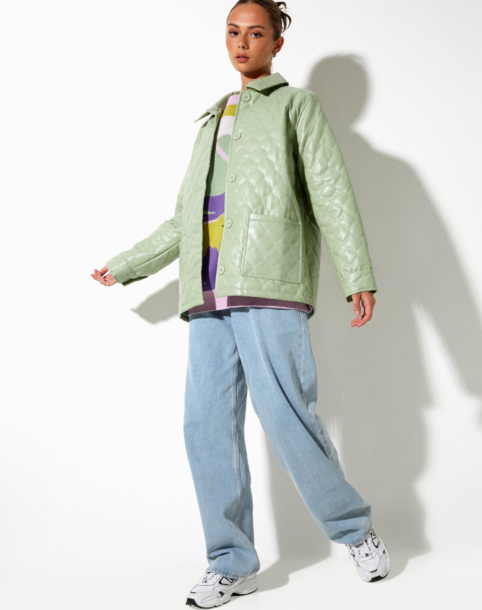 Winka Jacket in Quilted PU Pastel Mint-Nico Sky