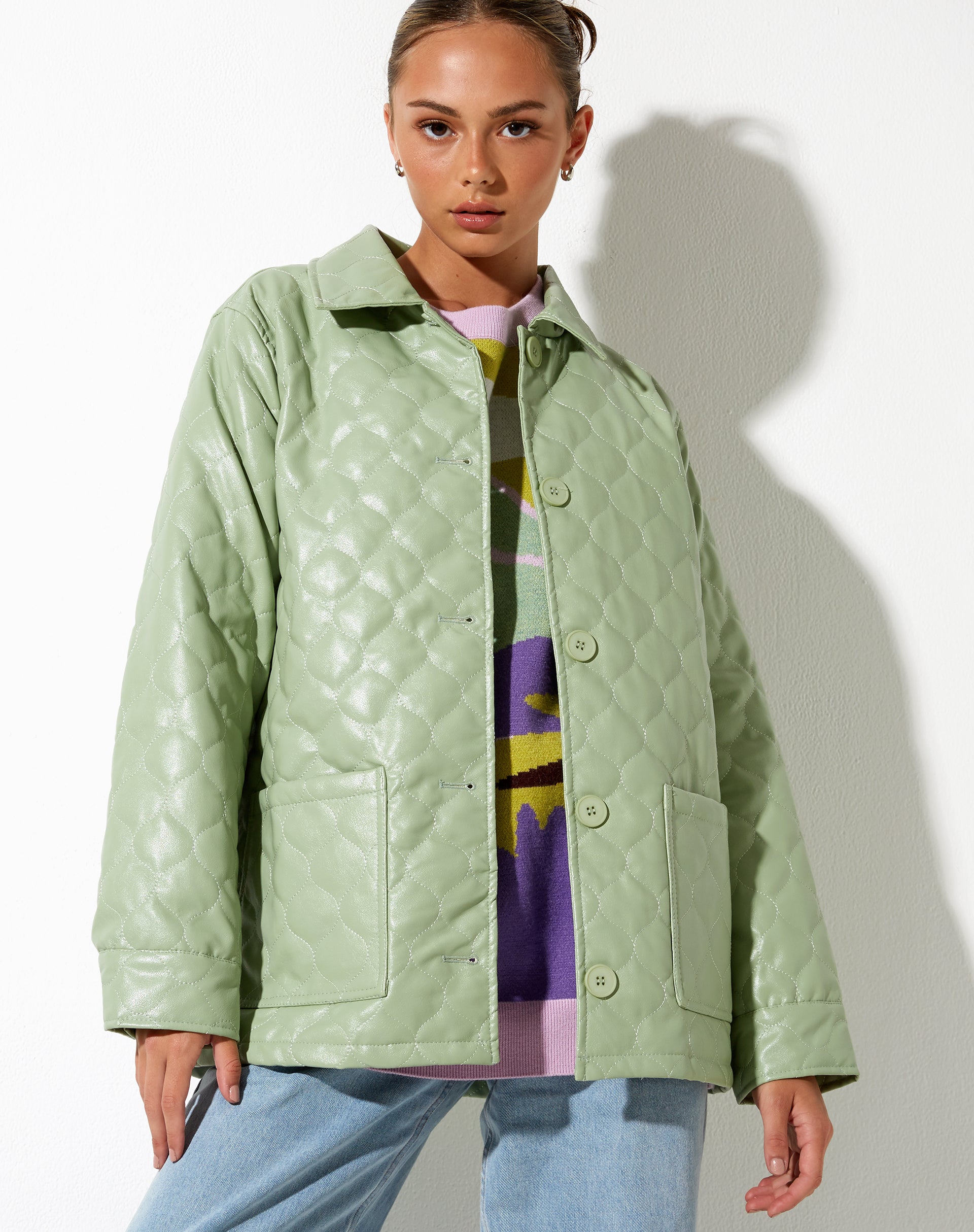 Winka Jacket in Quilted PU Pastel Mint-Nico Sky