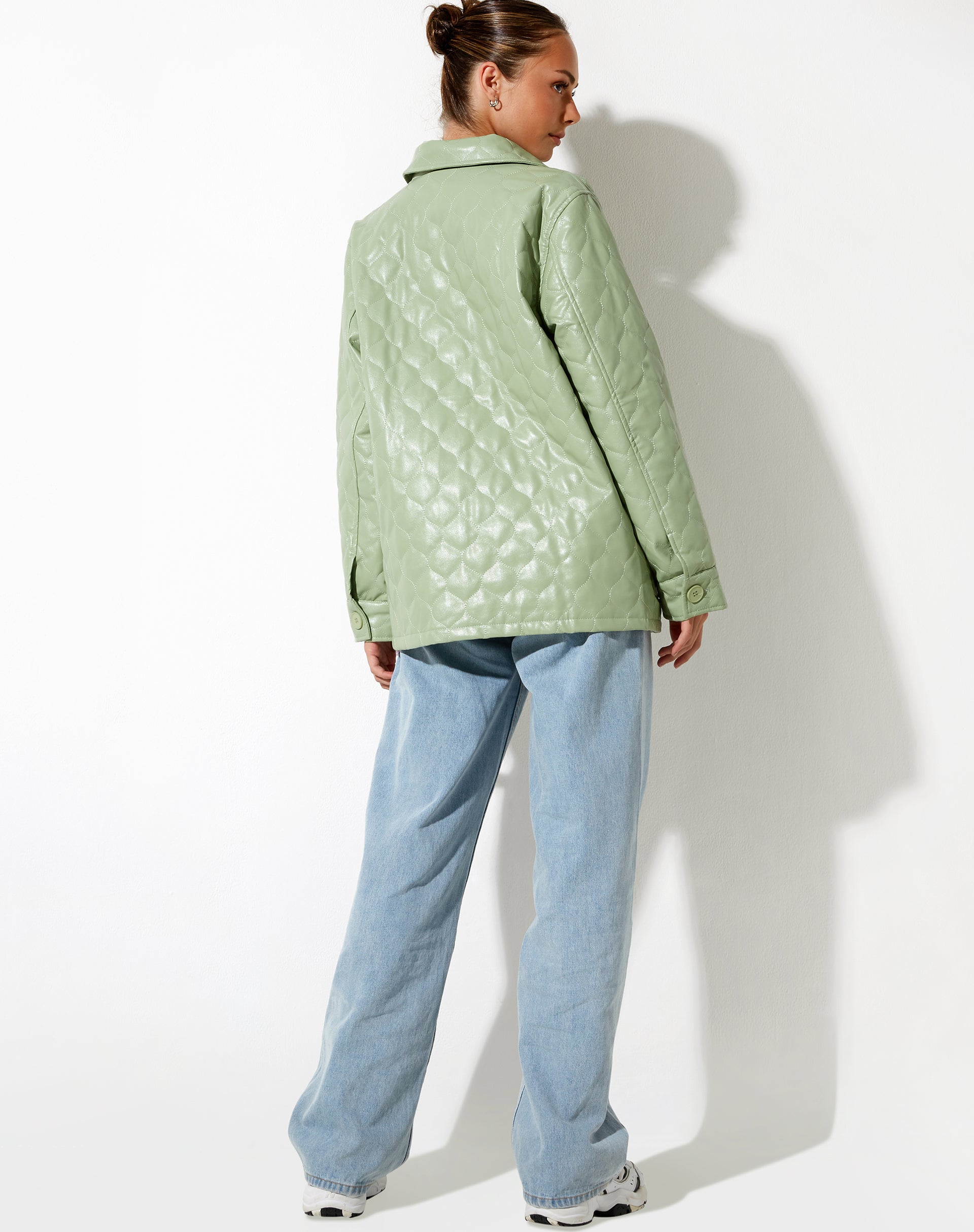 Winka Jacket in Quilted PU Pastel Mint-Nico Sky