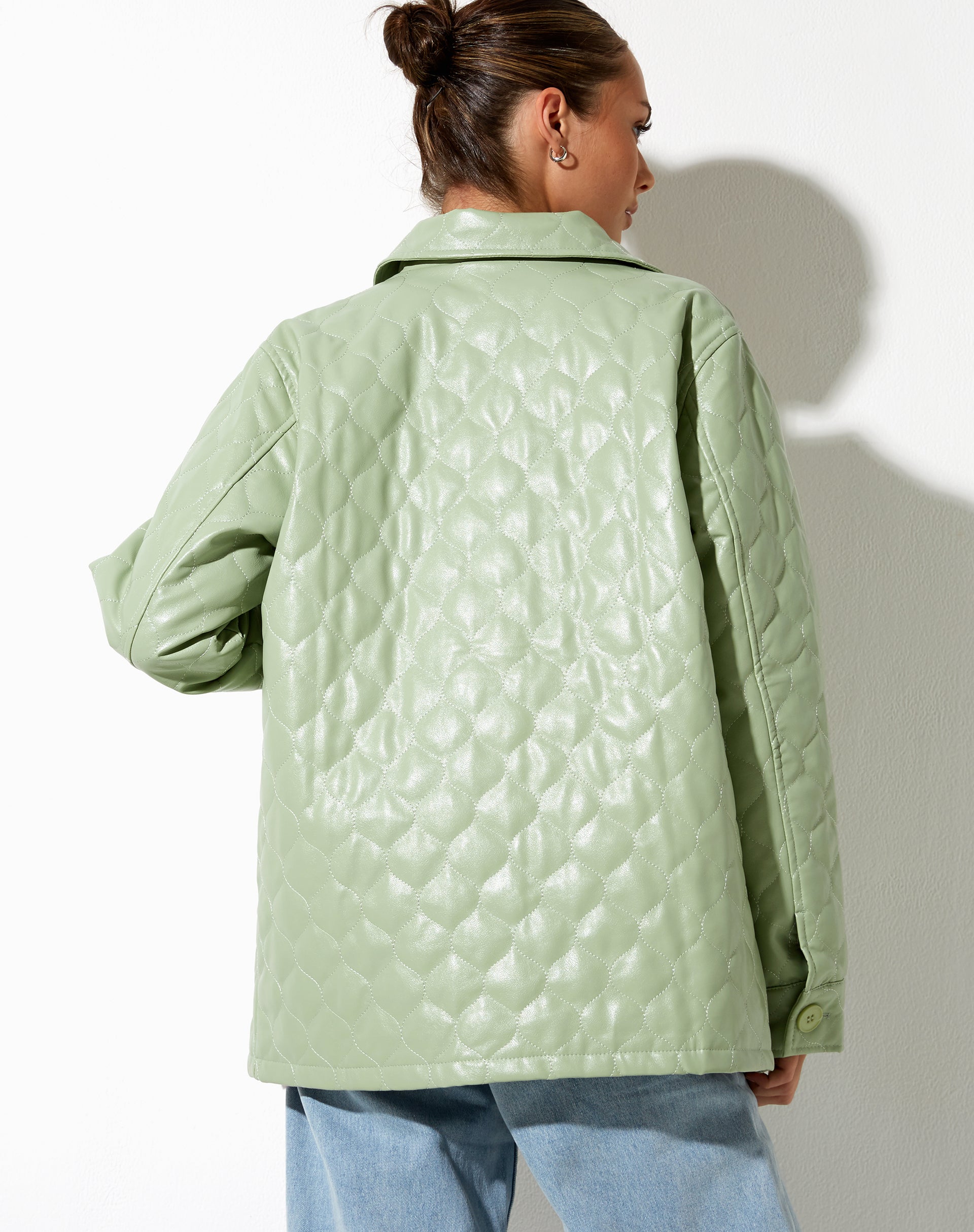 Winka Jacket in Quilted PU Pastel Mint-Nico Sky