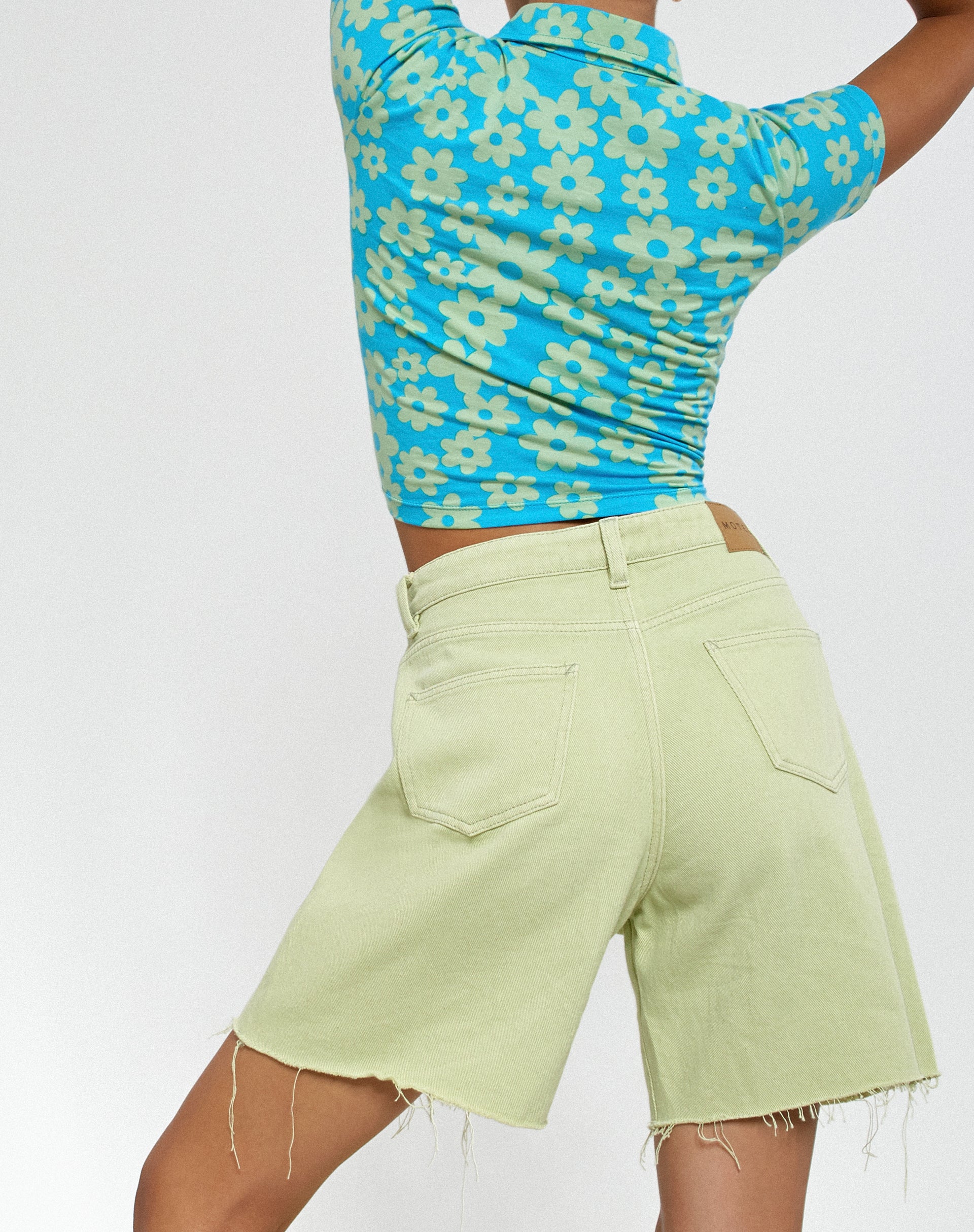 Loose Fit Denim Shorts in Sage-Nico Sky