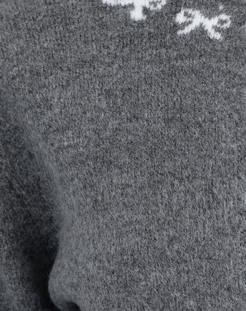 Wunara Cardigan in Grey with Ivory Bows-Nico Sky