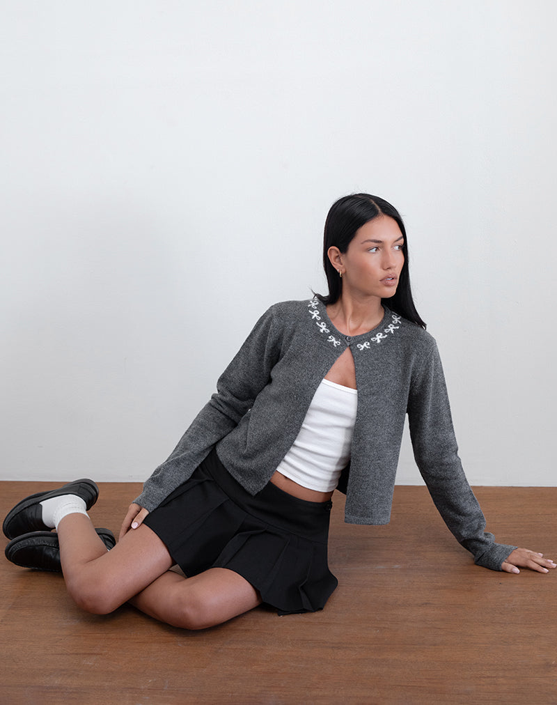 Wunara Cardigan in Grey with Ivory Bows-Nico Sky