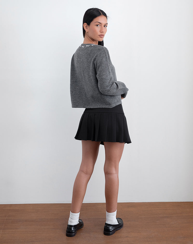 Wunara Cardigan in Grey with Ivory Bows-Nico Sky