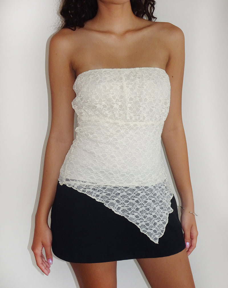 Wuni Longline Bandeau Top in Lace Ivory-Nico Sky