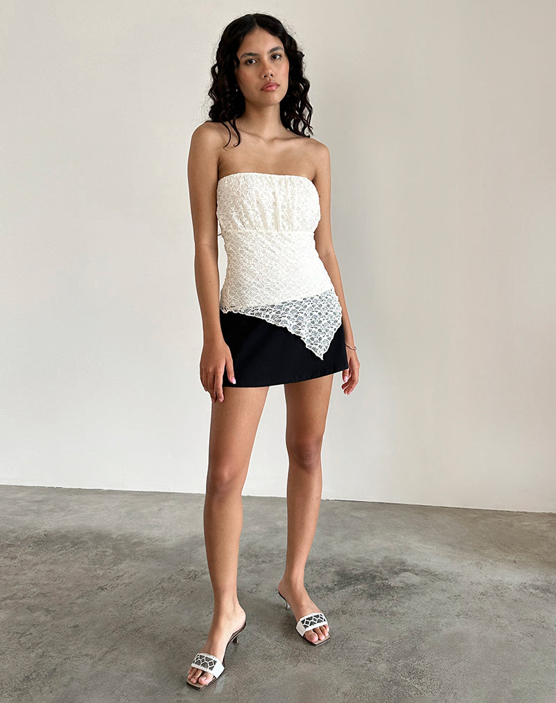 Wuni Longline Bandeau Top in Lace Ivory-Nico Sky