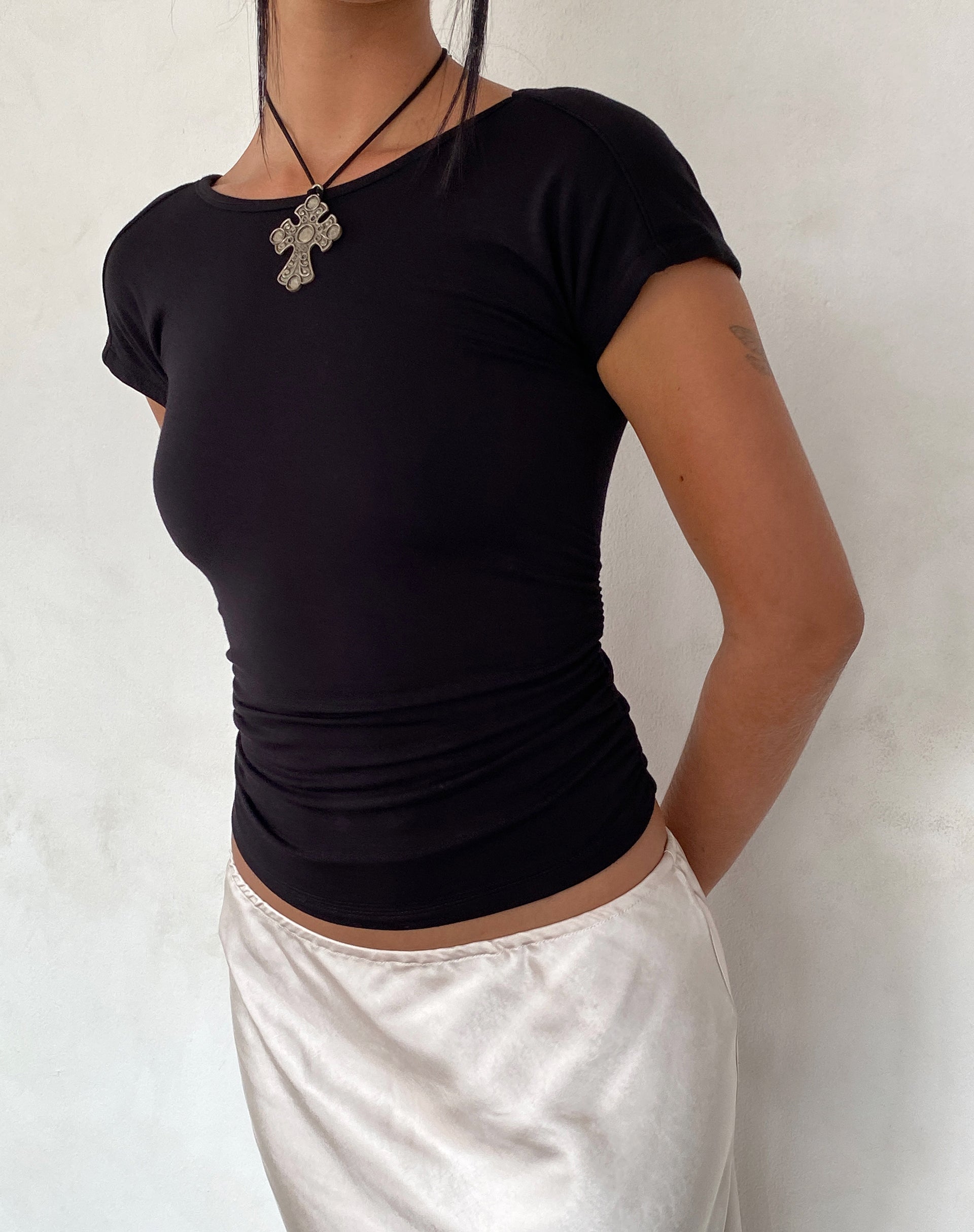 Xareni Ruched Backless Top in Black-Nico Sky
