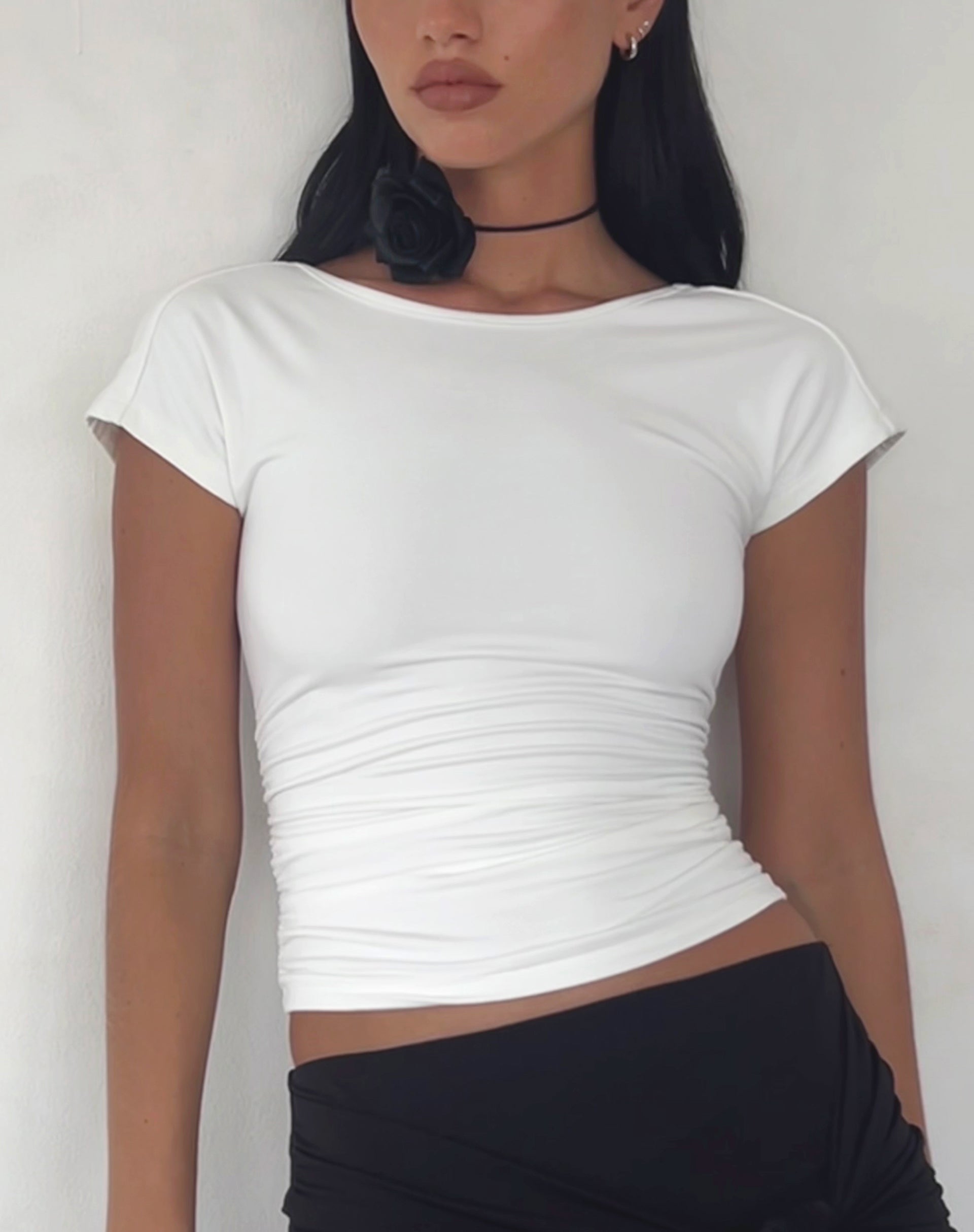 Xareni Ruched Backless Top in Ivory-Nico Sky