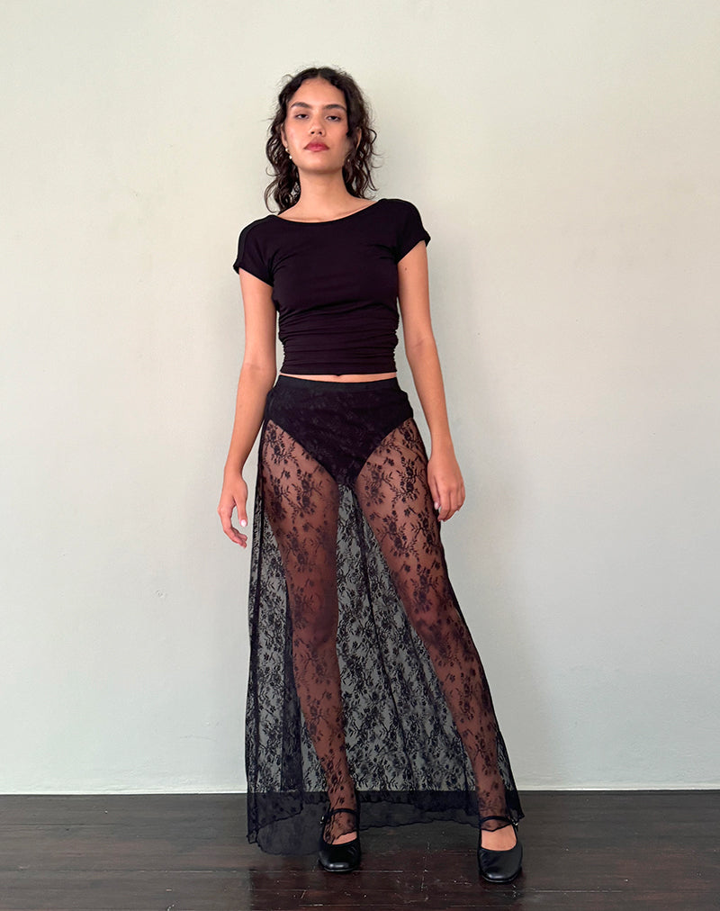 Nevali Maxi Skirt in Black Wild Rose Lace-Nico Sky