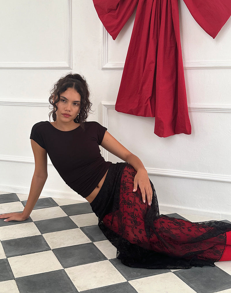 Nevali Maxi Skirt in Black Wild Rose Lace-Nico Sky