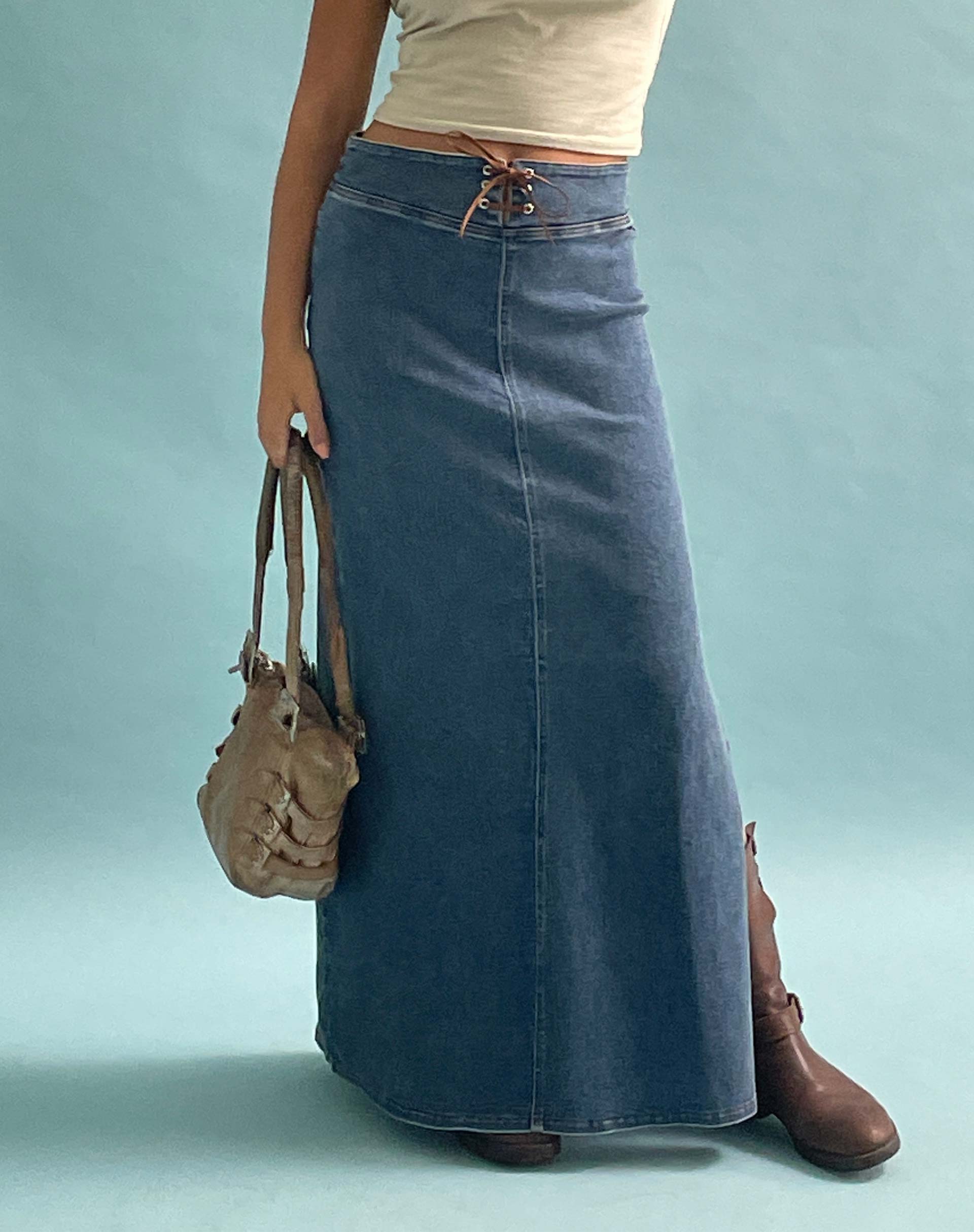 Lafille Denim Maxi Skirt in Blue Wash-Nico Sky