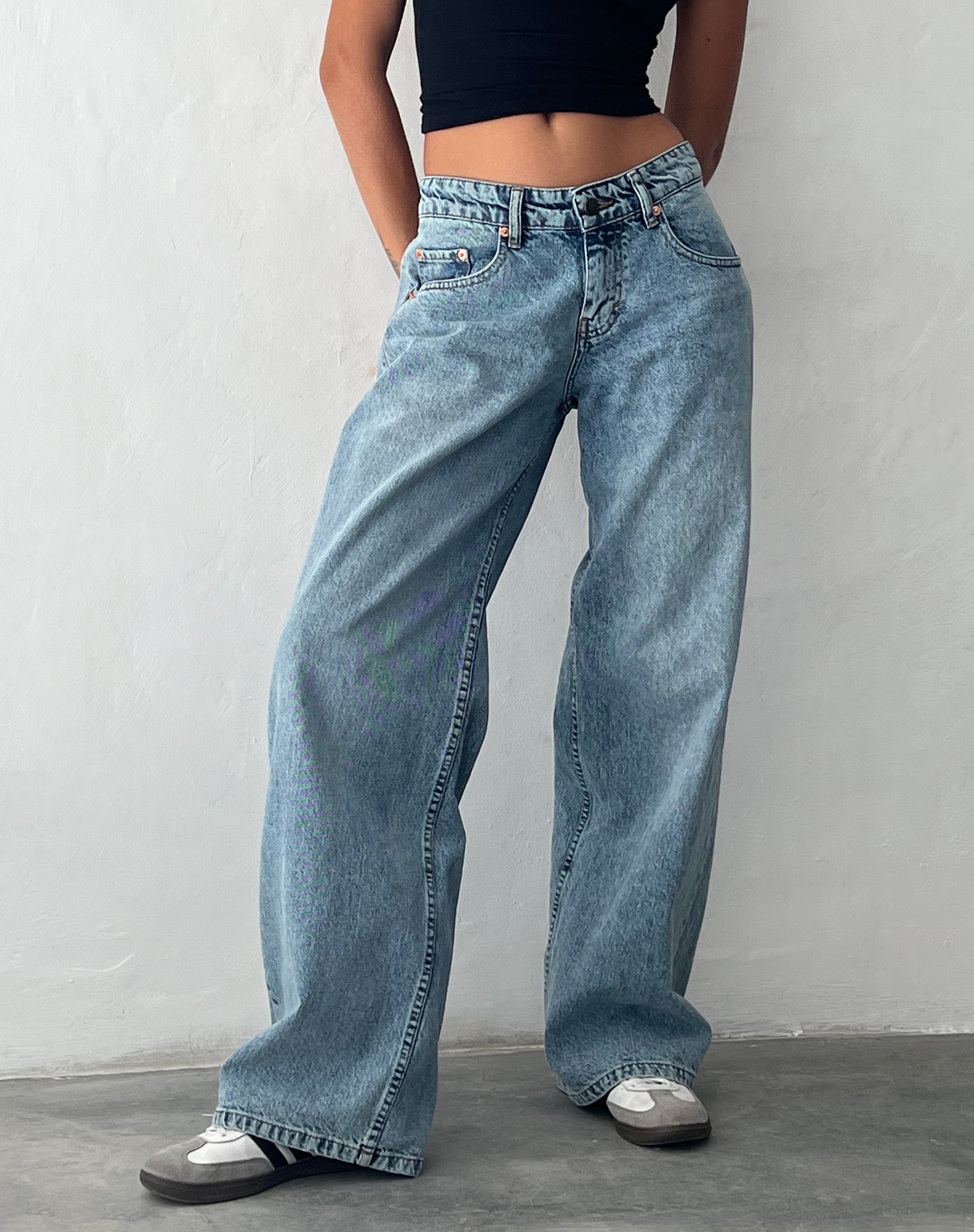 Roomy Extra Wide Low Rise Jeans in Vintage Blue Wash-Nico Sky