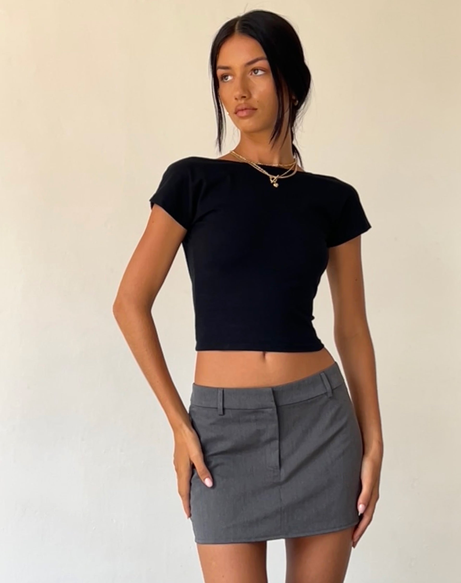 Sukra Mini Tailored Skirt in Charcoal-Nico Sky