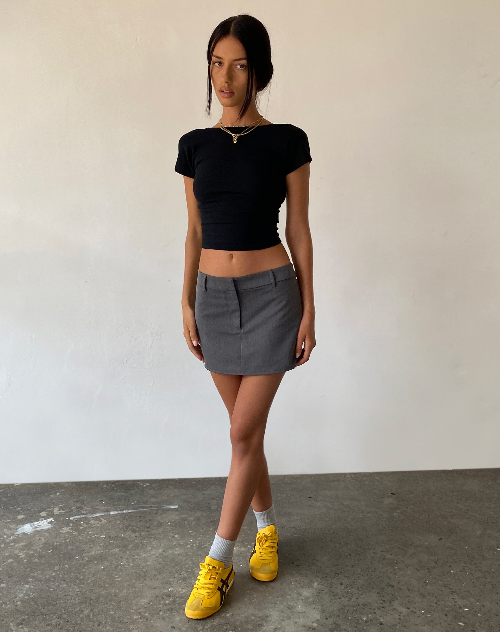 Sukra Mini Tailored Skirt in Charcoal-Nico Sky