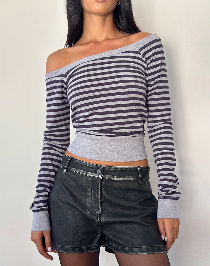 Yacin Slouchy Top in Grey and Black Stripe-Nico Sky