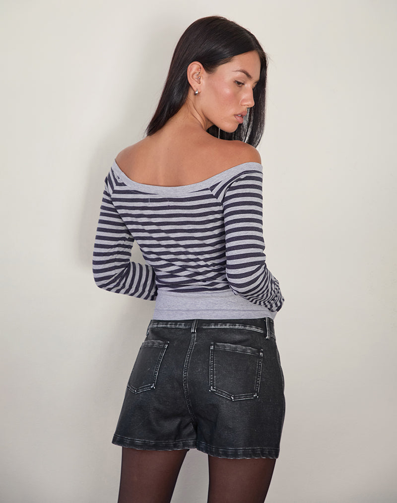 Yacin Slouchy Top in Grey and Black Stripe-Nico Sky