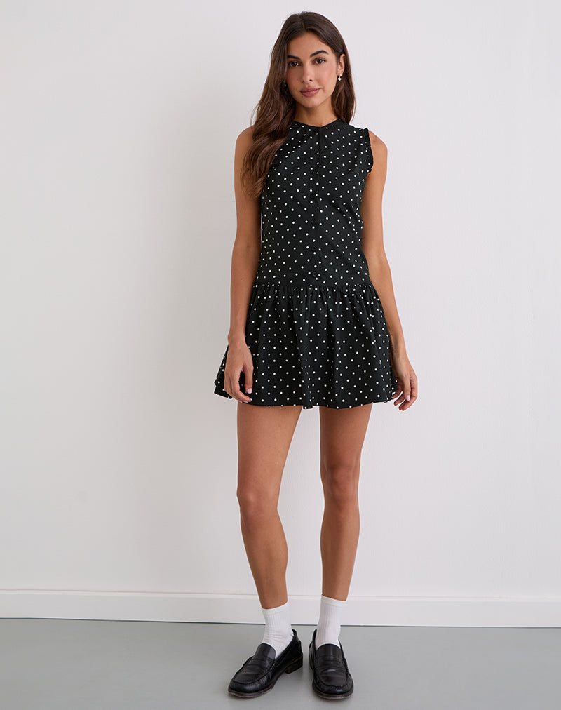 Yadara Mini Dress in Polka Black-Nico Sky