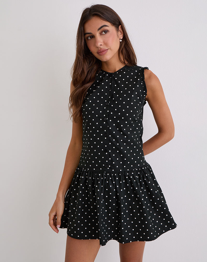 Yadara Mini Dress in Polka Black-Nico Sky
