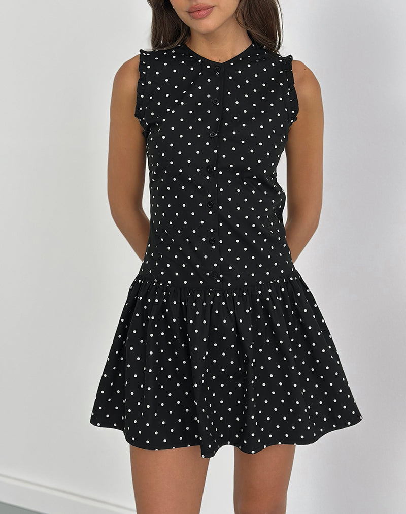 Yadara Mini Dress in Polka Black-Nico Sky
