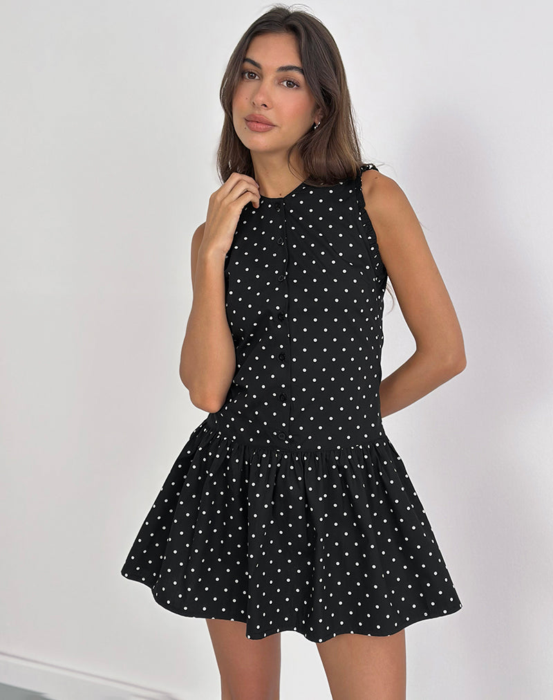 Yadara Mini Dress in Polka Black-Nico Sky