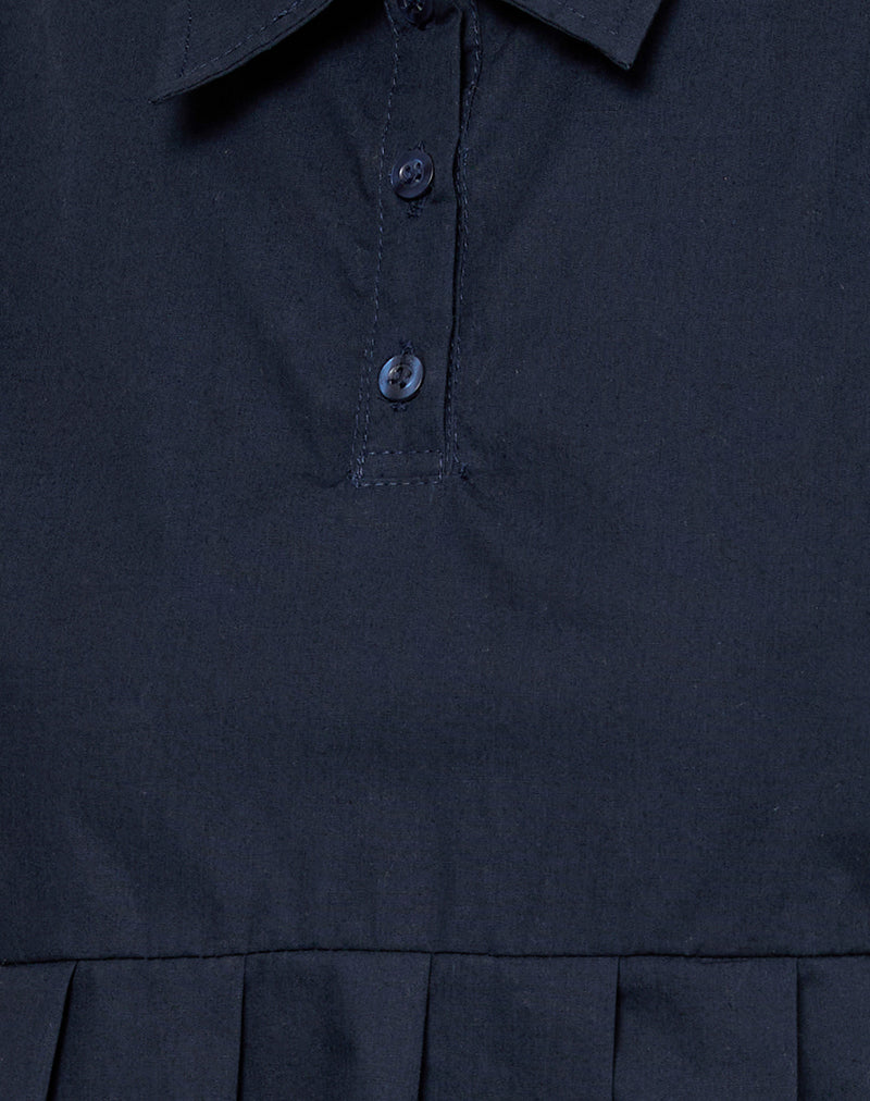 Yaden Pleat Polo Shirt in Poplin Dark Navy-Nico Sky