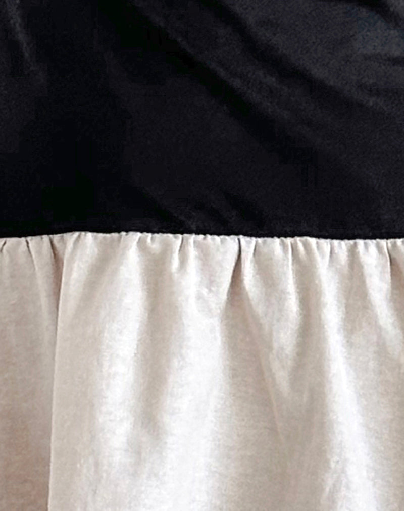 Yael Mini Dress in Lycra Linen Black and Ecru-Nico Sky