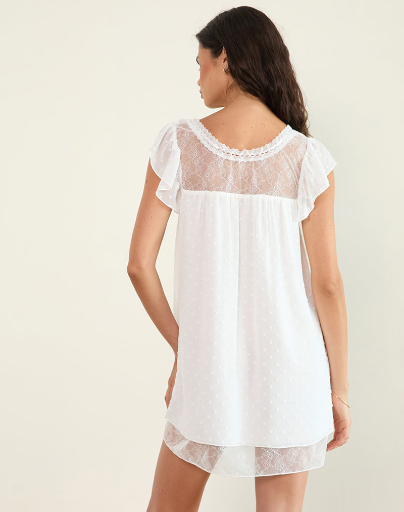 Yagis Smock Mini Dress in Dobby Chiffon White Lace-Nico Sky