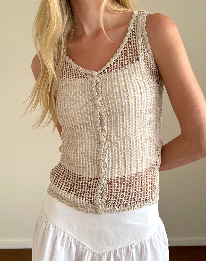 Yamile Vest in Open Weave Knit Oat-Nico Sky