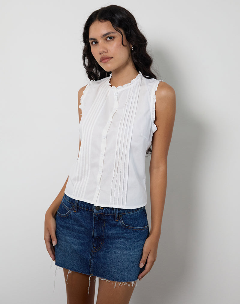 Yara Blouse in Poplin White-Nico Sky