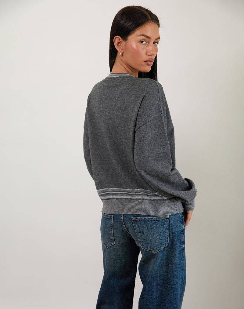 Yarnia Slouchy V Neck Jumper in Charcoal-Nico Sky