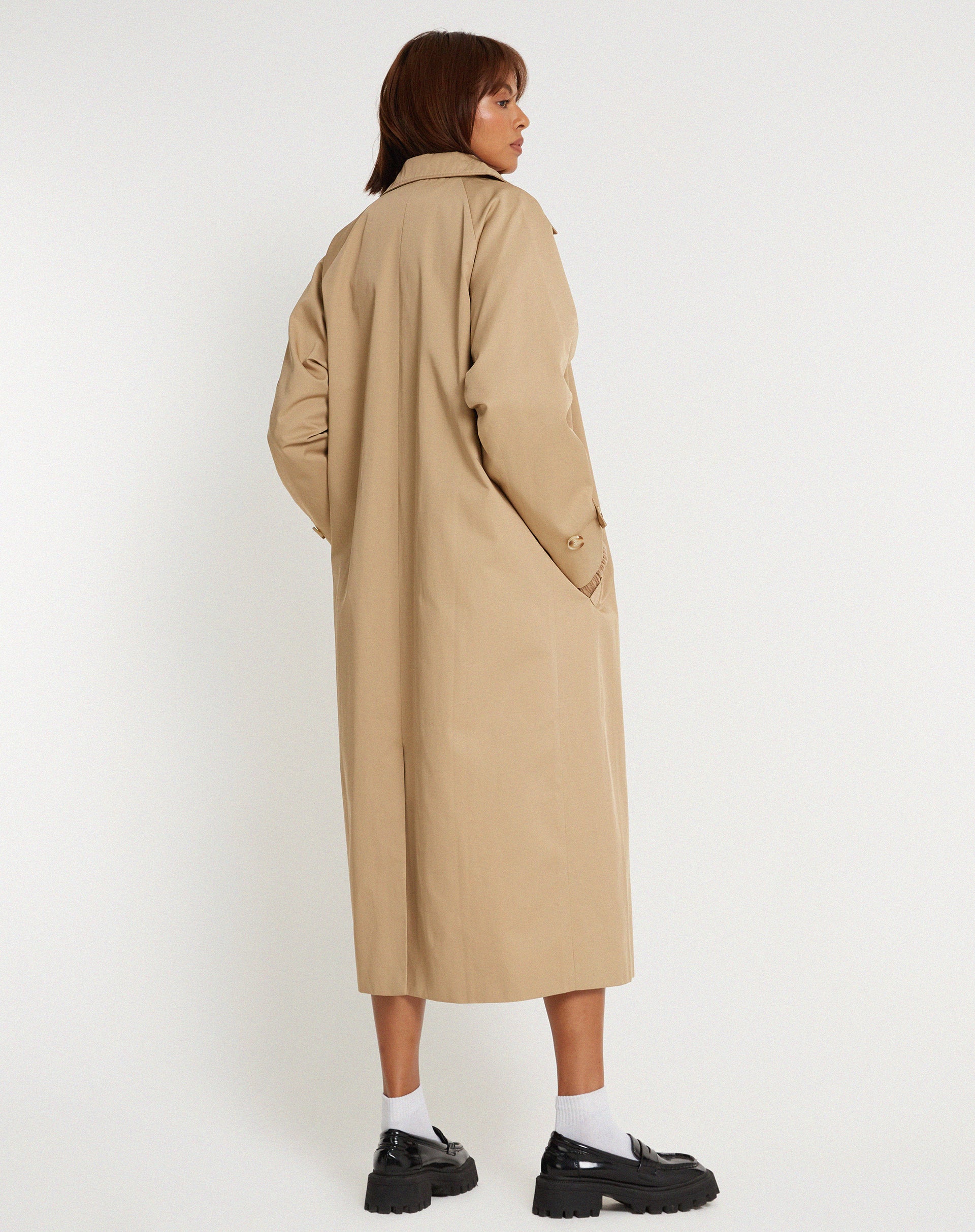Assa Trench Coat in Tan with Stripe Lining-Nico Sky
