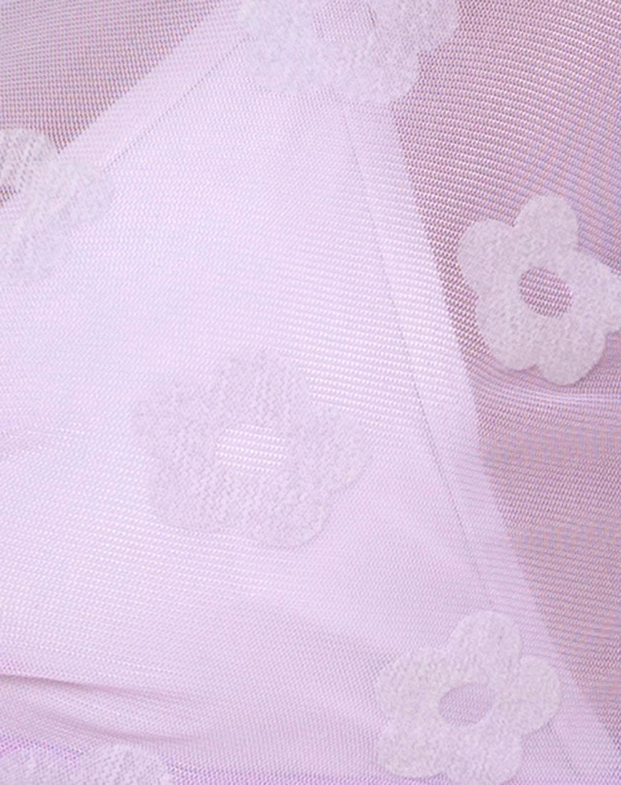 Yun Crop Top in Lilac Mesh Daisy White Flock-Nico Sky