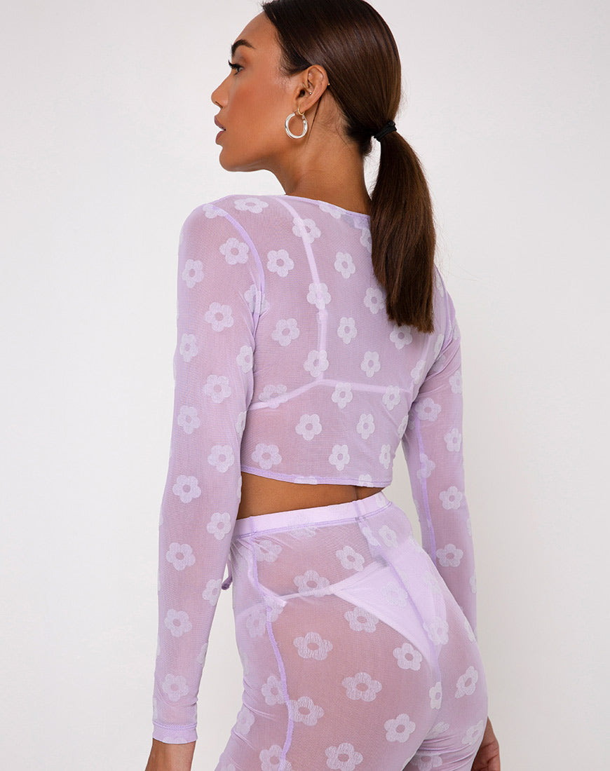 Yun Crop Top in Lilac Mesh Daisy White Flock-Nico Sky