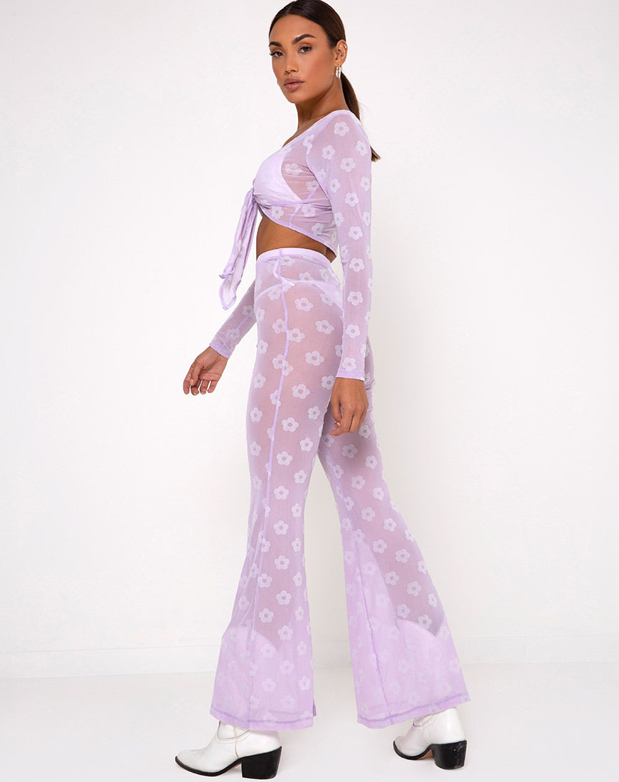 Herlom Flare Trouser in Lilac Mesh Daisy White Flock-Nico Sky