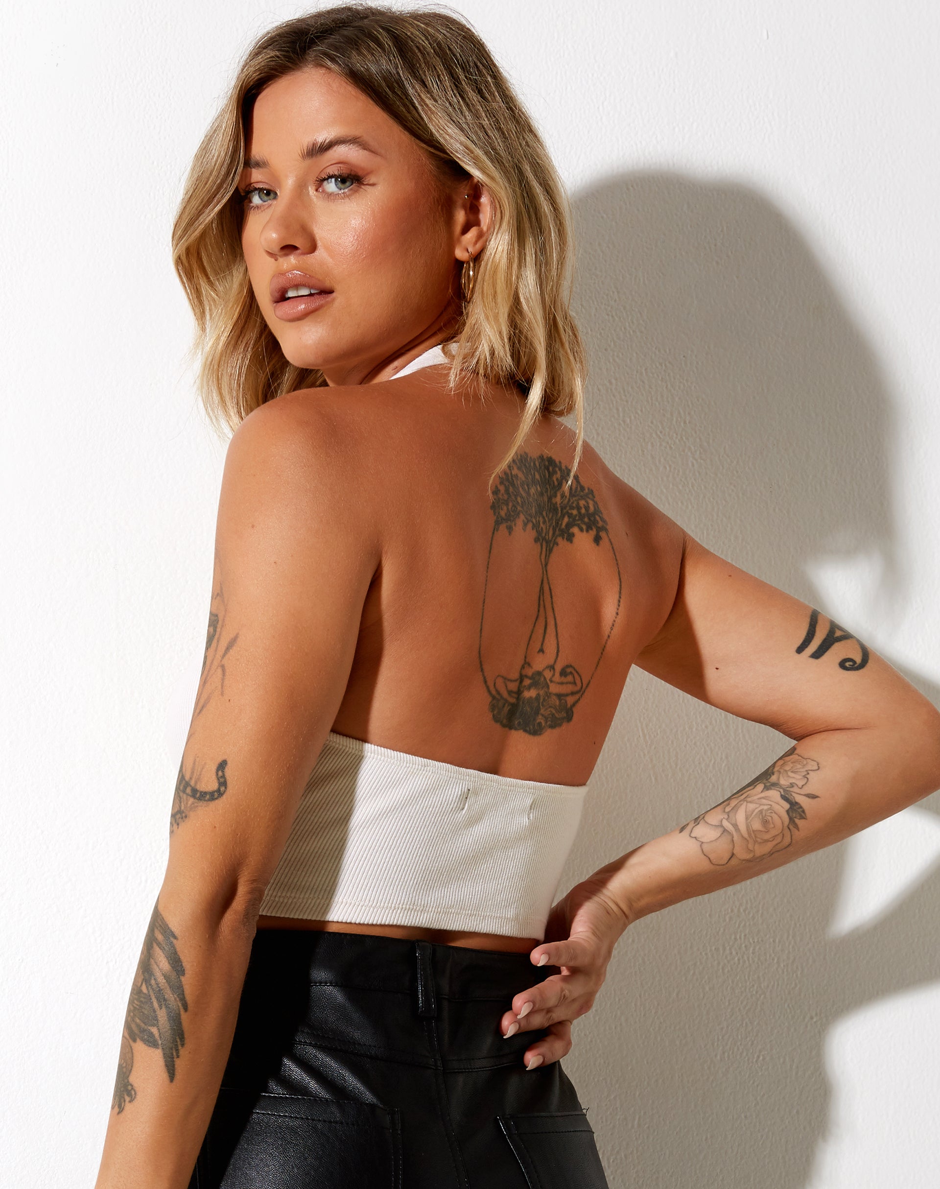 Zagh Crop Top in Rib Winter White-Nico Sky