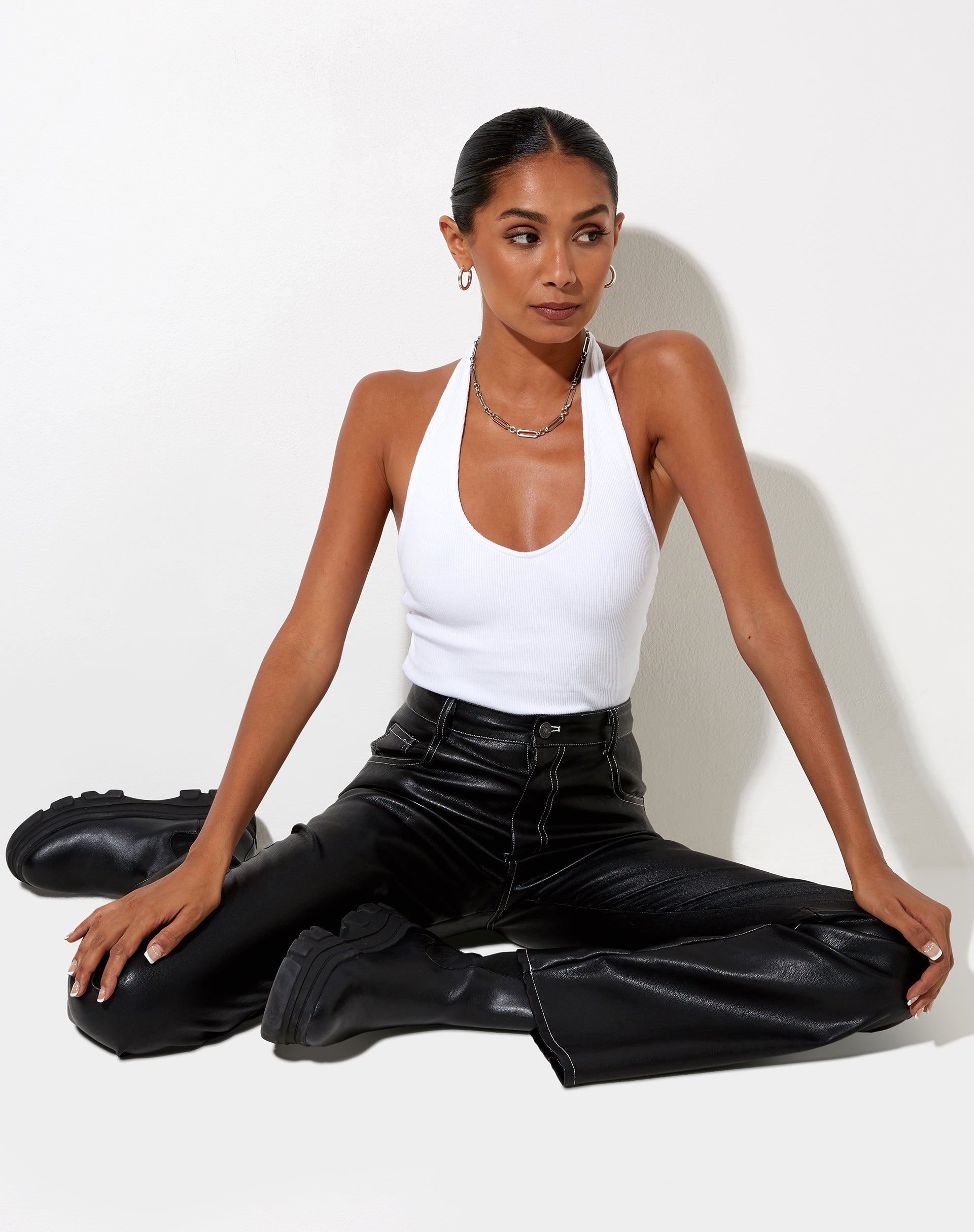 Zagh Top in Rib White-Nico Sky