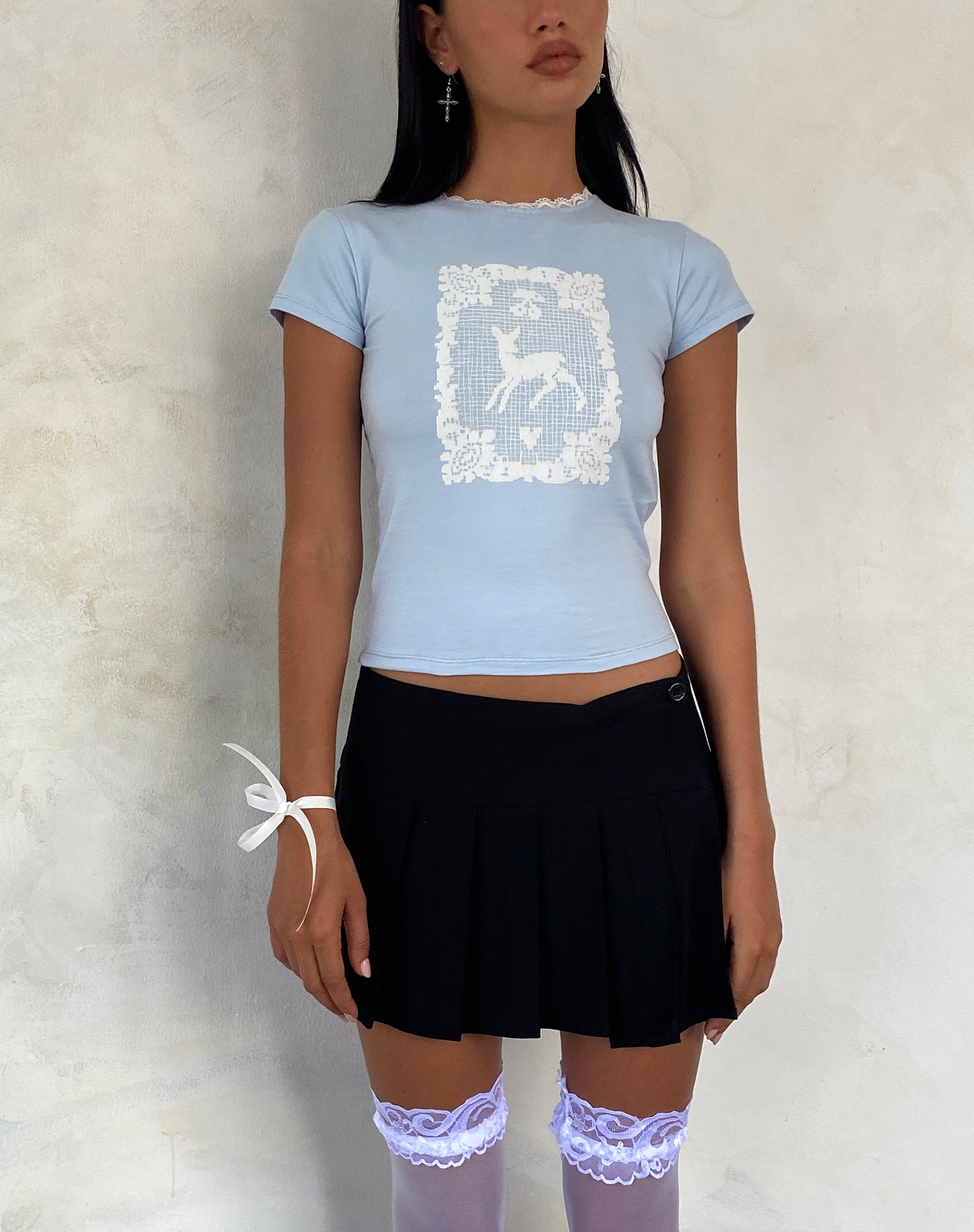 Zagy Short Sleeve Tee in Powder Blue with Deer Motif-Nico Sky